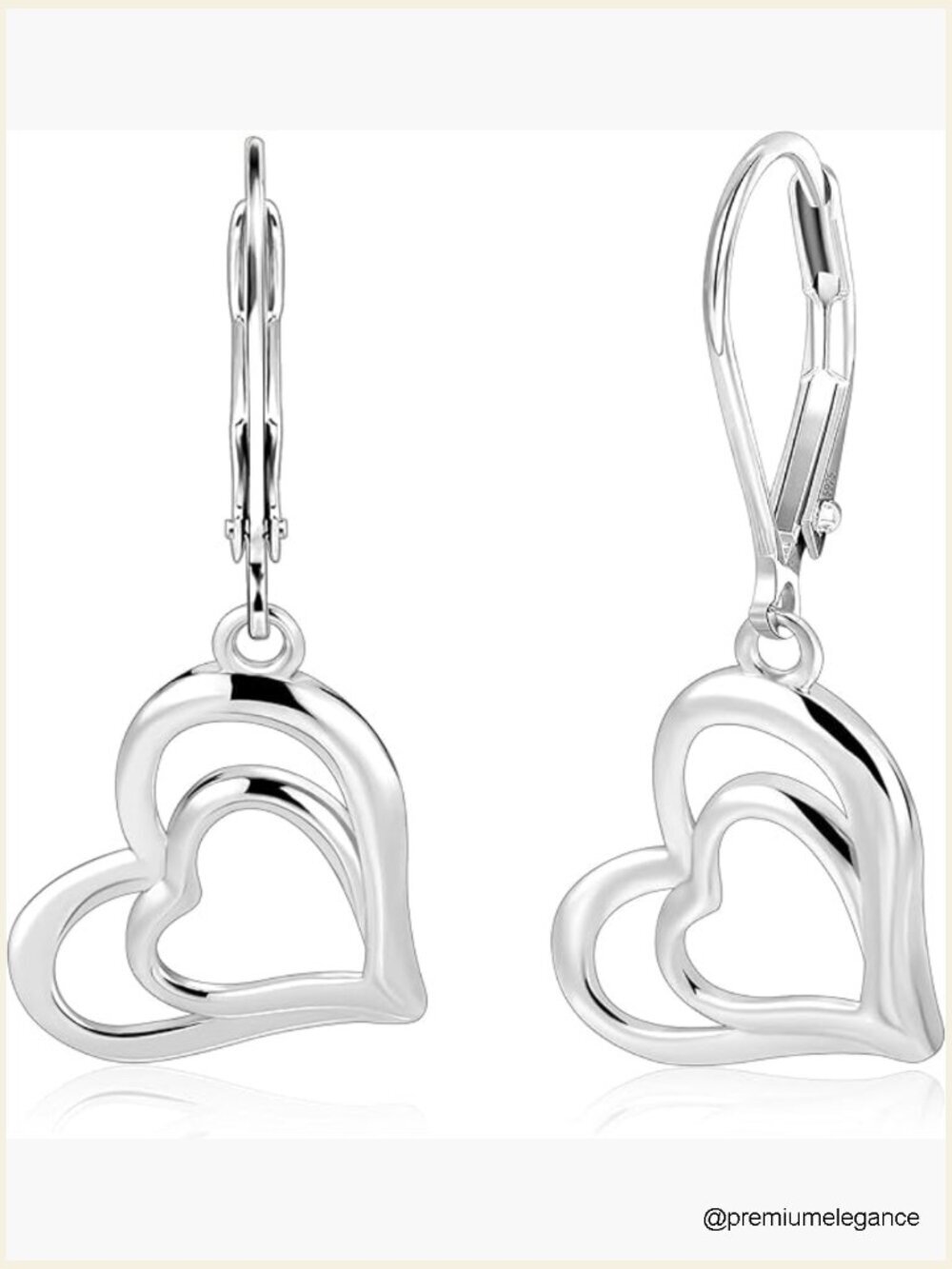Double Heart Gold Leverback Drop Earrings - Trendy Silver Dangle Earrings for